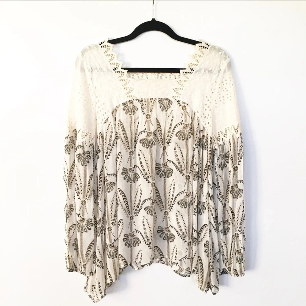 Anthropologie Floreat Cantata Eyelet Peasant Top - Picture 2 of 7